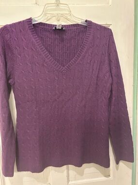 LOFT Purple Cable-Knit V-Neck Sweater
